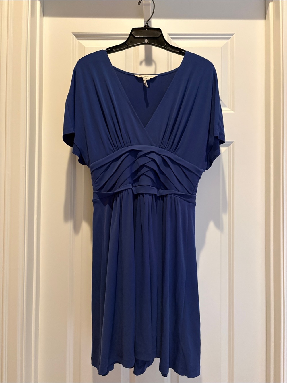 BCBGeneration Royal Blue V-Neck Short Sleeve Dress- 96% polyester, 4% spandex